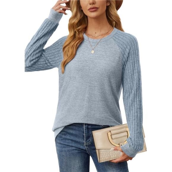 Tunic Sweatshirts for Women Crewneck Lightweight Sweaters Raglan Long - Picture 3 of 5